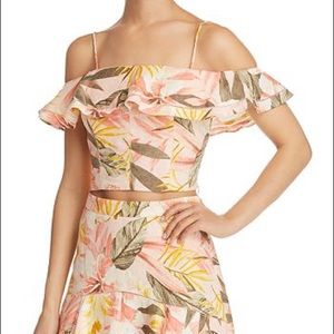 SOLD - Joie Saphira Cold-Shoulder Smocked Crop Top